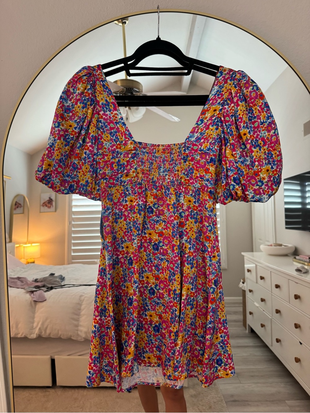 Floral Puff-Sleeve Mini Dress in Multicolor - Picture 3 of 3